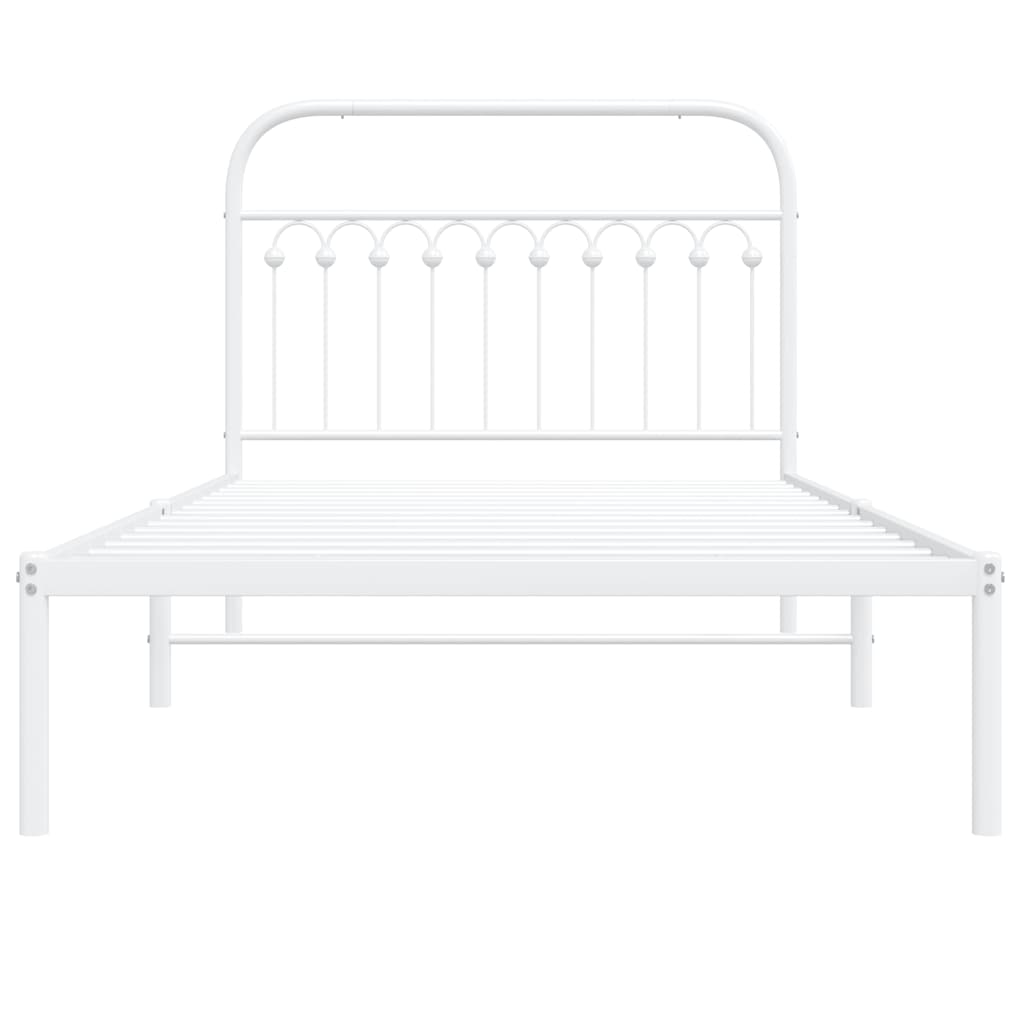 vidaXL Cadru de pat din metal cu tăblie, alb, 107x203 cm