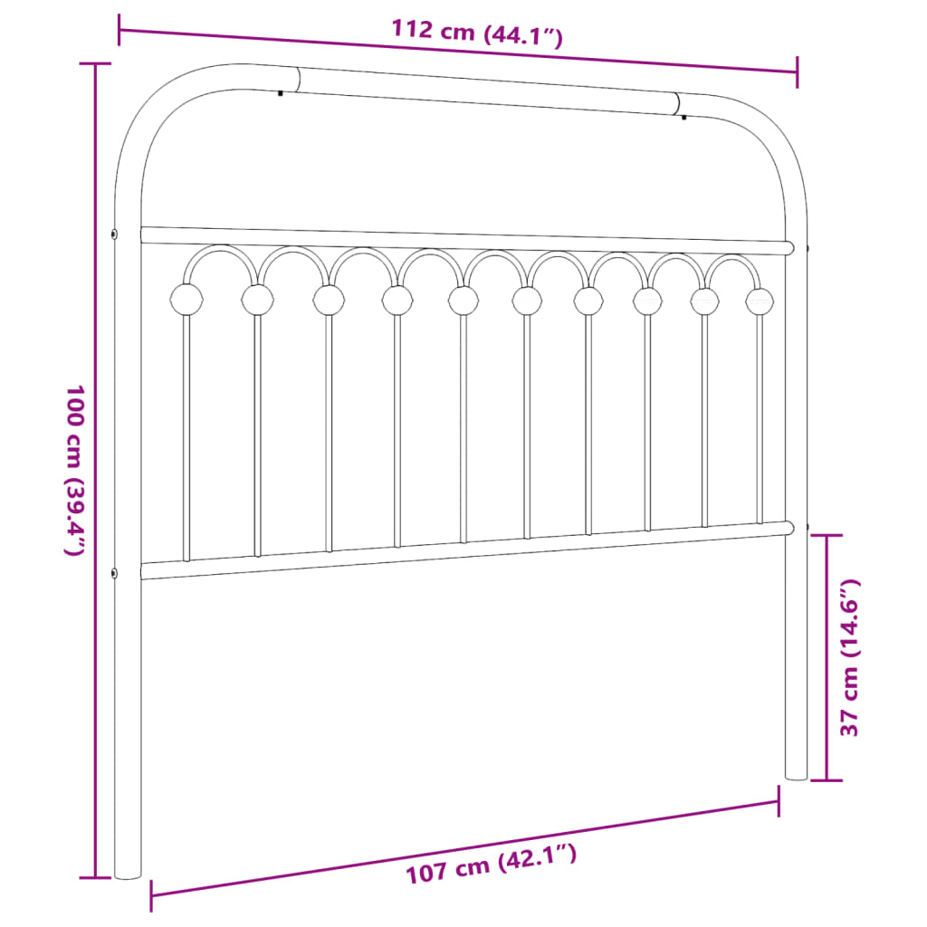 vidaXL Tăblie de pat metalică, alb, 107 cm