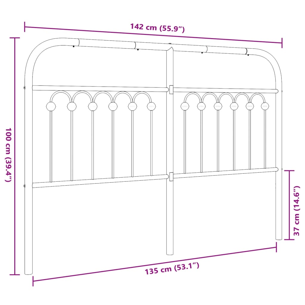vidaXL Tăblie de pat metalică, alb, 135 cm