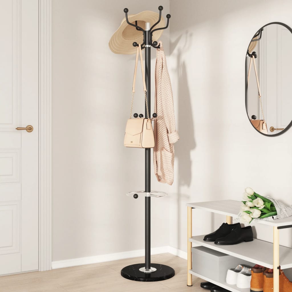 vidaXL Cuier cu suport umbrelă, negru 180 cm fier vopsit electrostatic vidaXL Cuier cu suport umbrelă, negru 180 cm fier vopsit electrostatic