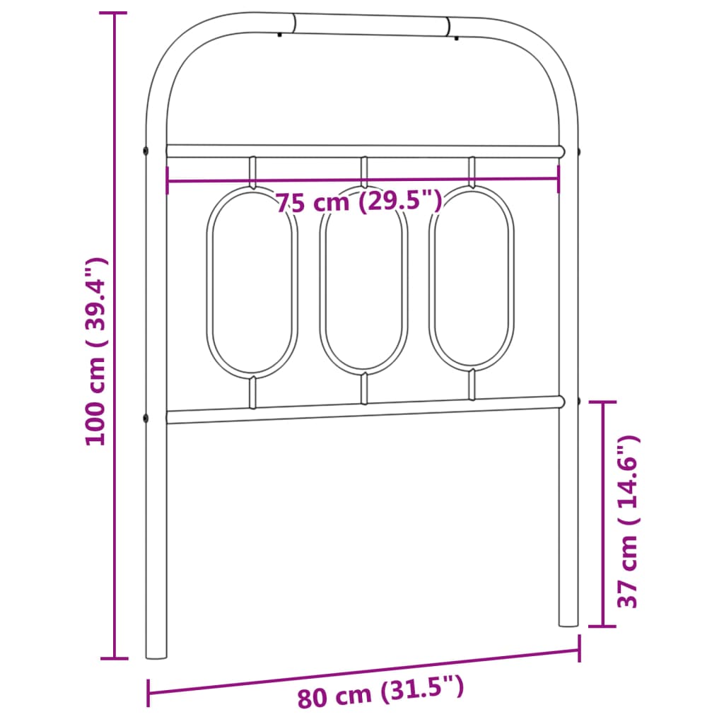 vidaXL Tăblie de pat metalică, negru, 75 cm