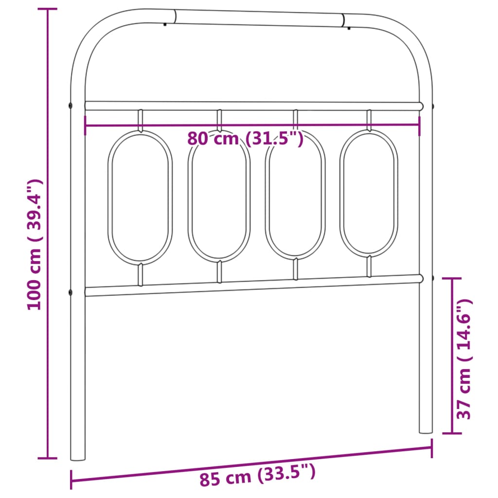 vidaXL Tăblie de pat metalică, negru, 80 cm
