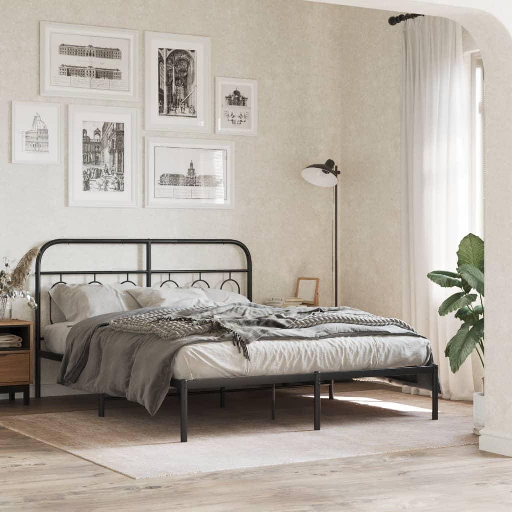 vidaXL Tăblie de pat metalică, negru, 140 cm