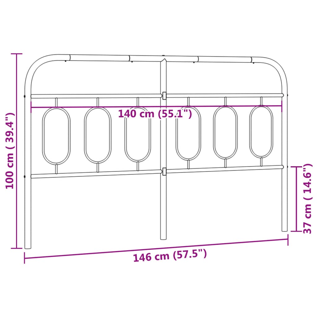 vidaXL Tăblie de pat metalică, negru, 140 cm
