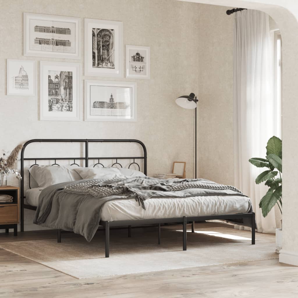 vidaXL Tăblie de pat metalică, negru, 150 cm