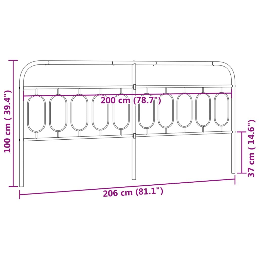 vidaXL Tăblie de pat metalică, negru, 200 cm