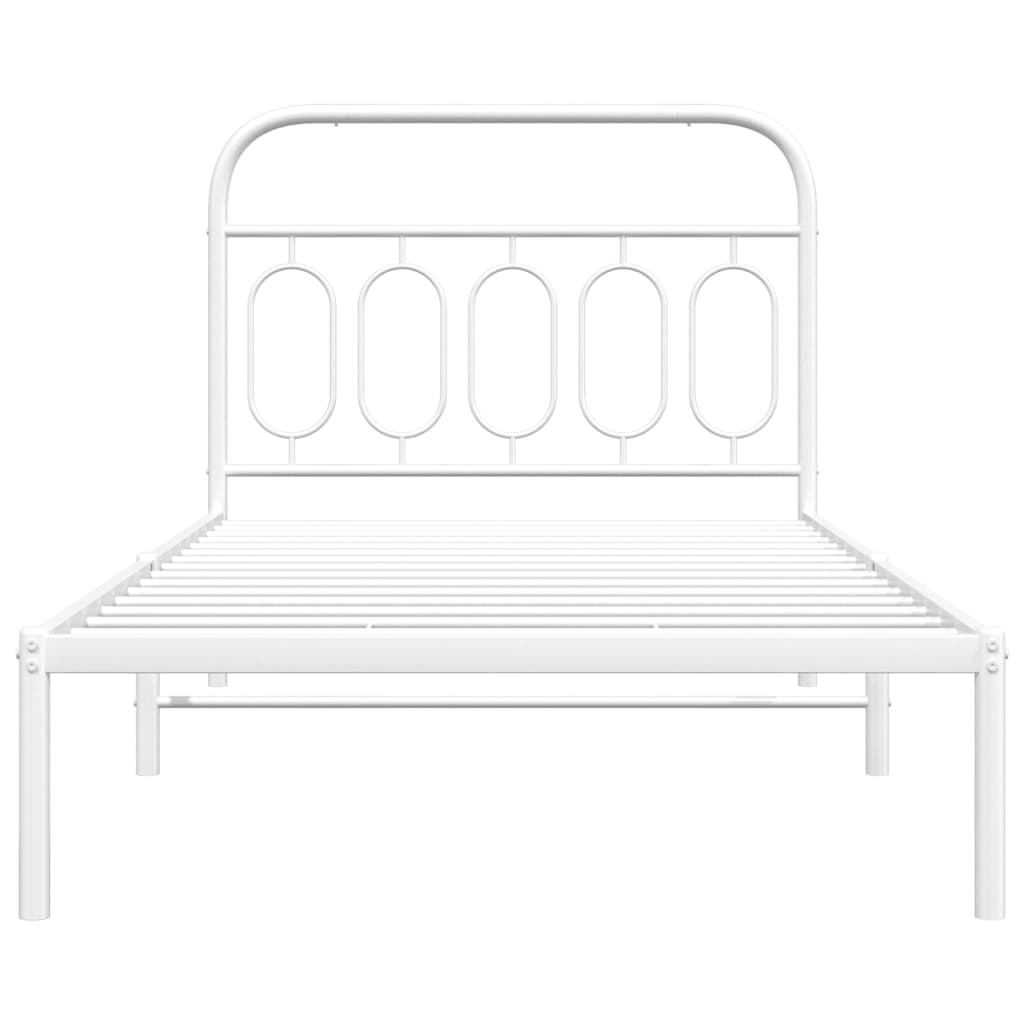 vidaXL Cadru de pat din metal cu tăblie, alb, 100x200 cm