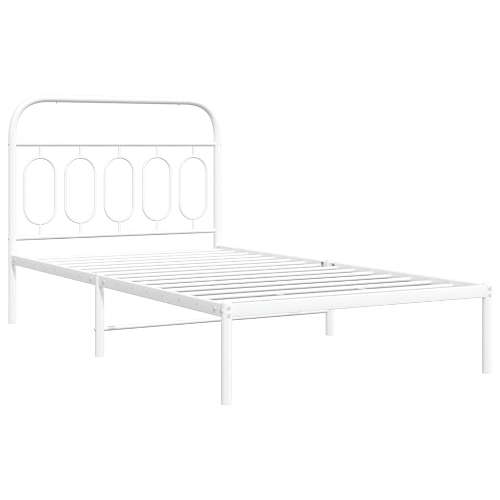 vidaXL Cadru de pat din metal cu tăblie, alb, 107x203 cm