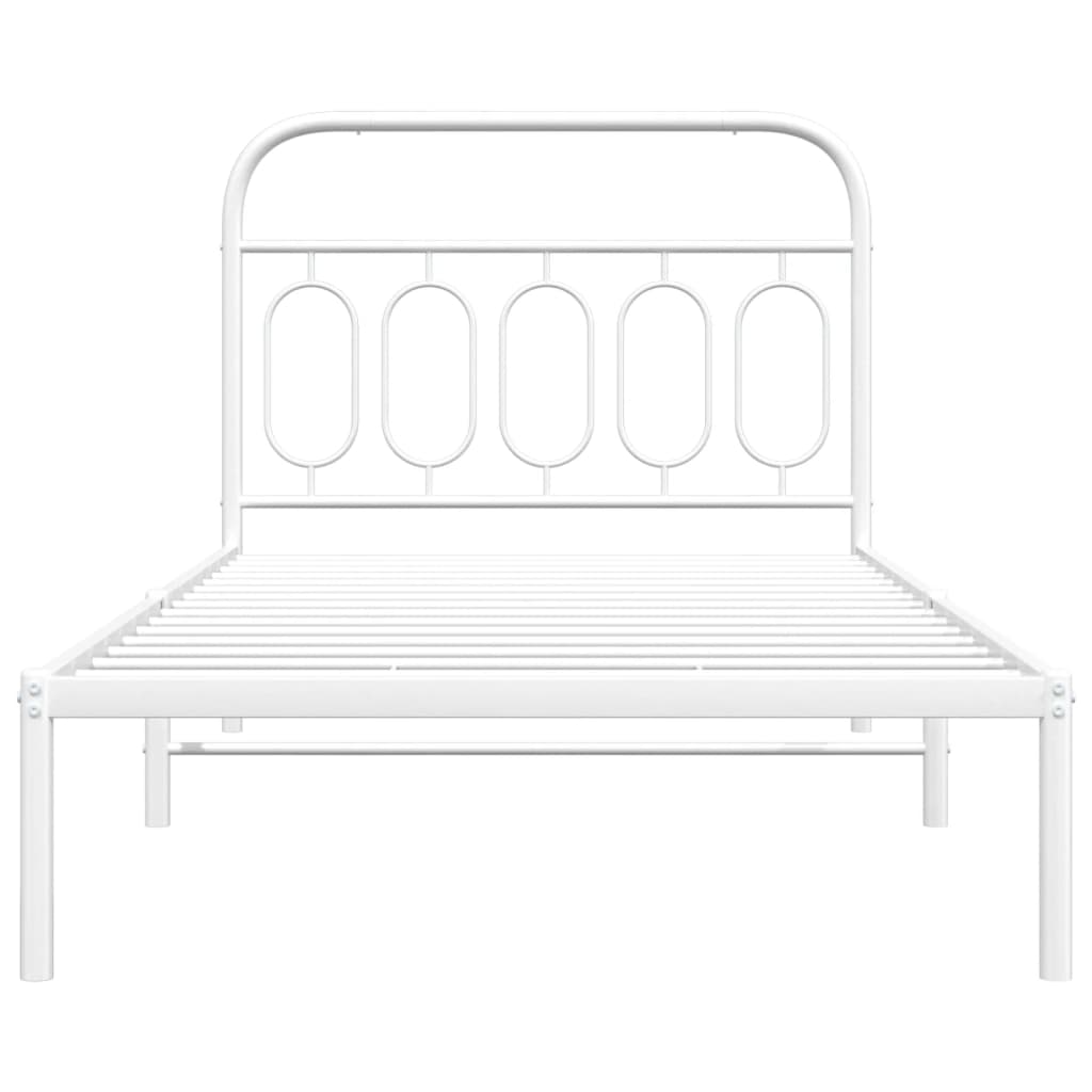vidaXL Cadru de pat din metal cu tăblie, alb, 107x203 cm
