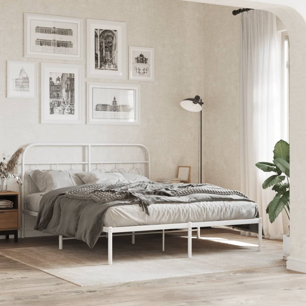 vidaXL Tăblie de pat metalică, alb, 150 cm