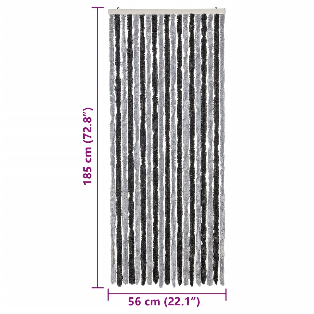 vidaXL Perdele pentru insecte, gri și negru, 56x185 cm, chenille vidaXL Perdele pentru insecte, gri și negru, 56x185 cm, chenille