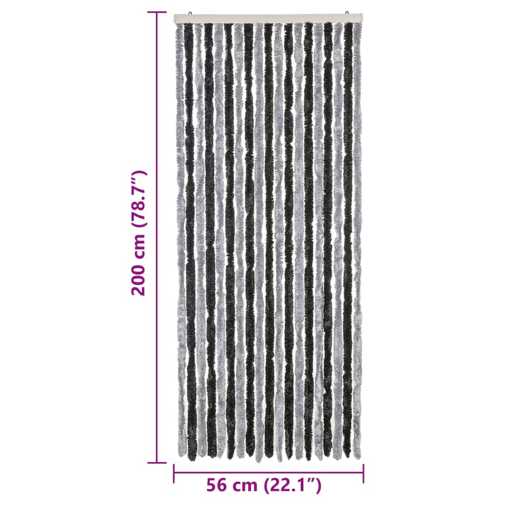 vidaXL Perdea pentru insecte, gri și negru, 56x200 cm, chenille vidaXL Perdea pentru insecte, gri și negru, 56x200 cm, chenille
