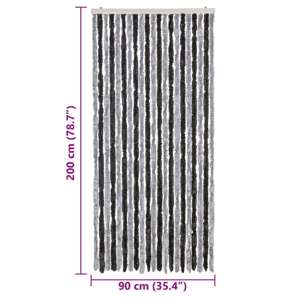 vidaXL Perdea pentru insecte, gri și negru, 90x200 cm, chenille vidaXL Perdea pentru insecte, gri și negru, 90x200 cm, chenille