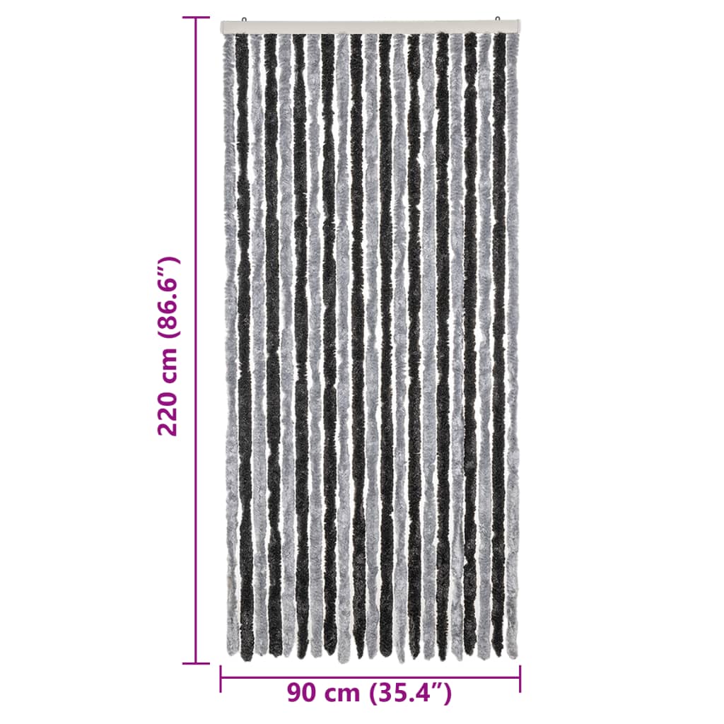 vidaXL Perdea pentru insecte, gri și negru, 90x220 cm, chenille vidaXL Perdea pentru insecte, gri și negru, 90x220 cm, chenille