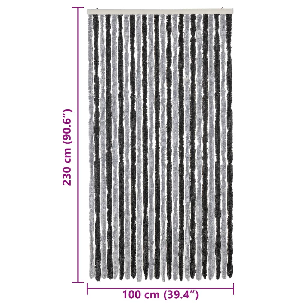 vidaXL Perdea pentru insecte, gri și negru, 100x230 cm, chenille vidaXL Perdea pentru insecte, gri și negru, 100x230 cm, chenille