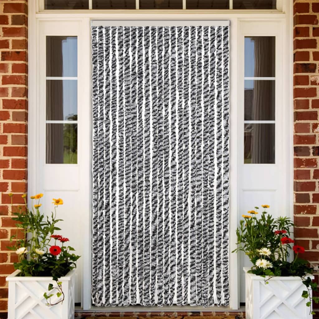 vidaXL Perdele pentru insecte, gri și alb-negru, 90x200 cm, chenille vidaXL Perdele pentru insecte, gri și alb-negru, 90x200 cm, chenille