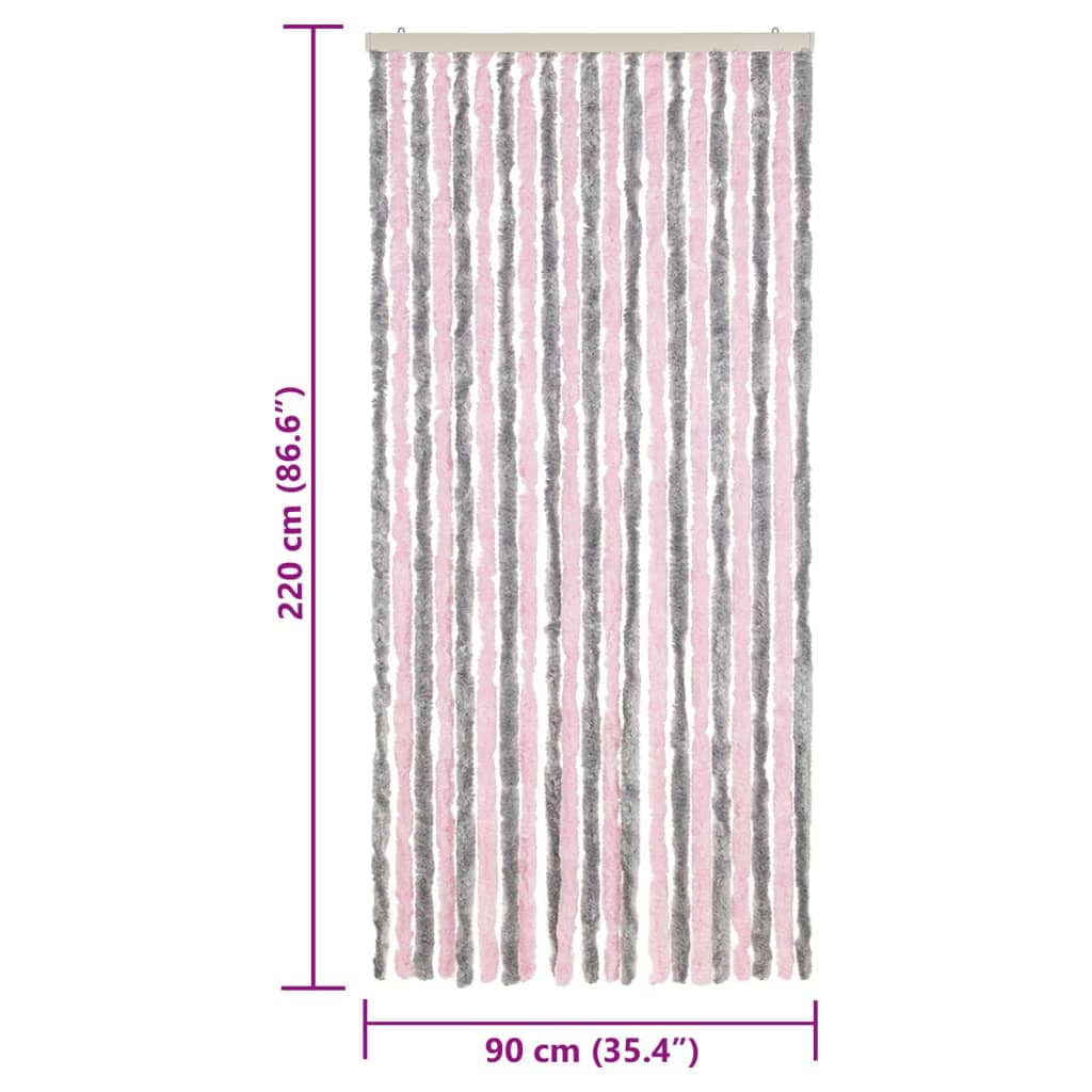vidaXL Perdea pentru insecte, gri argintiu și roz, 90x220 cm, chenille vidaXL Perdea pentru insecte, gri argintiu și roz, 90x220 cm, chenille