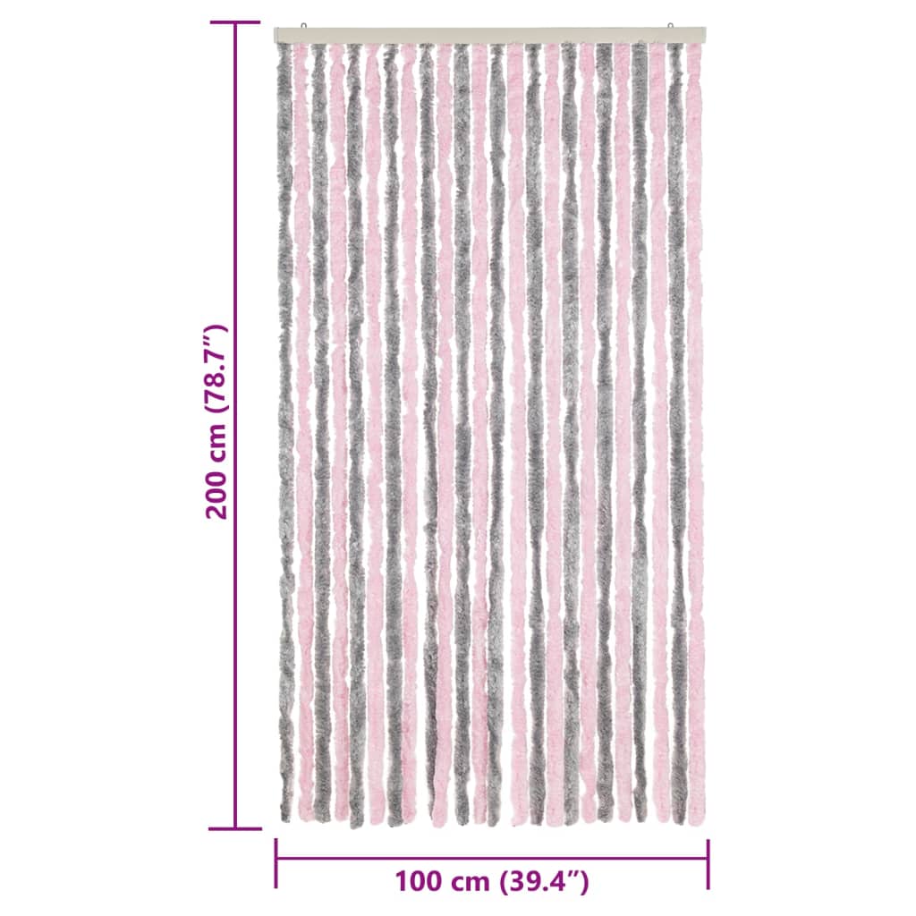 vidaXL Perdea pentru insecte, gri argintiu și roz, 100x200cm, chenille vidaXL Perdea pentru insecte, gri argintiu și roz, 100x200cm, chenille