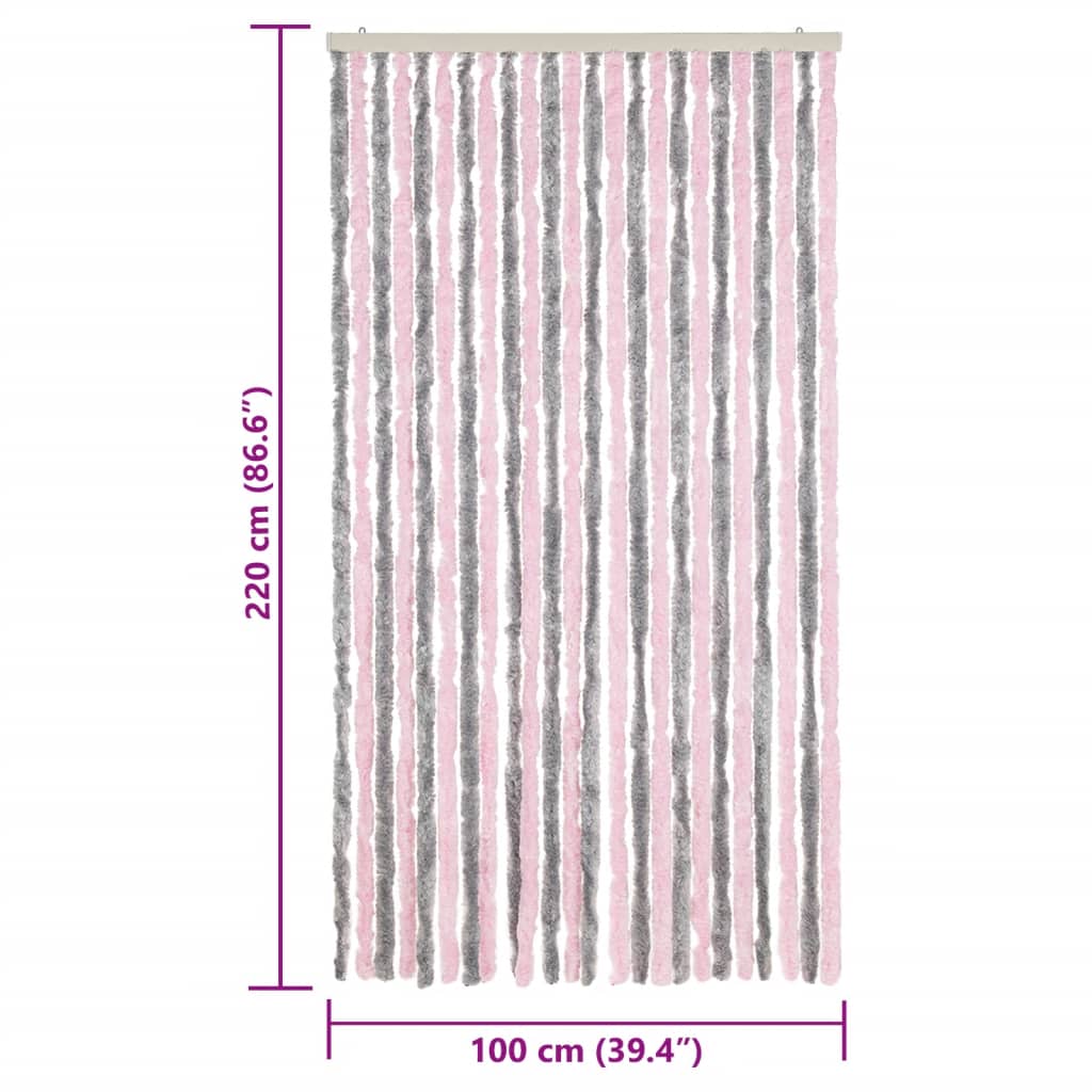 vidaXL Perdea pentru insecte, gri argintiu și roz, 100x220cm, chenille vidaXL Perdea pentru insecte, gri argintiu și roz, 100x220cm, chenille