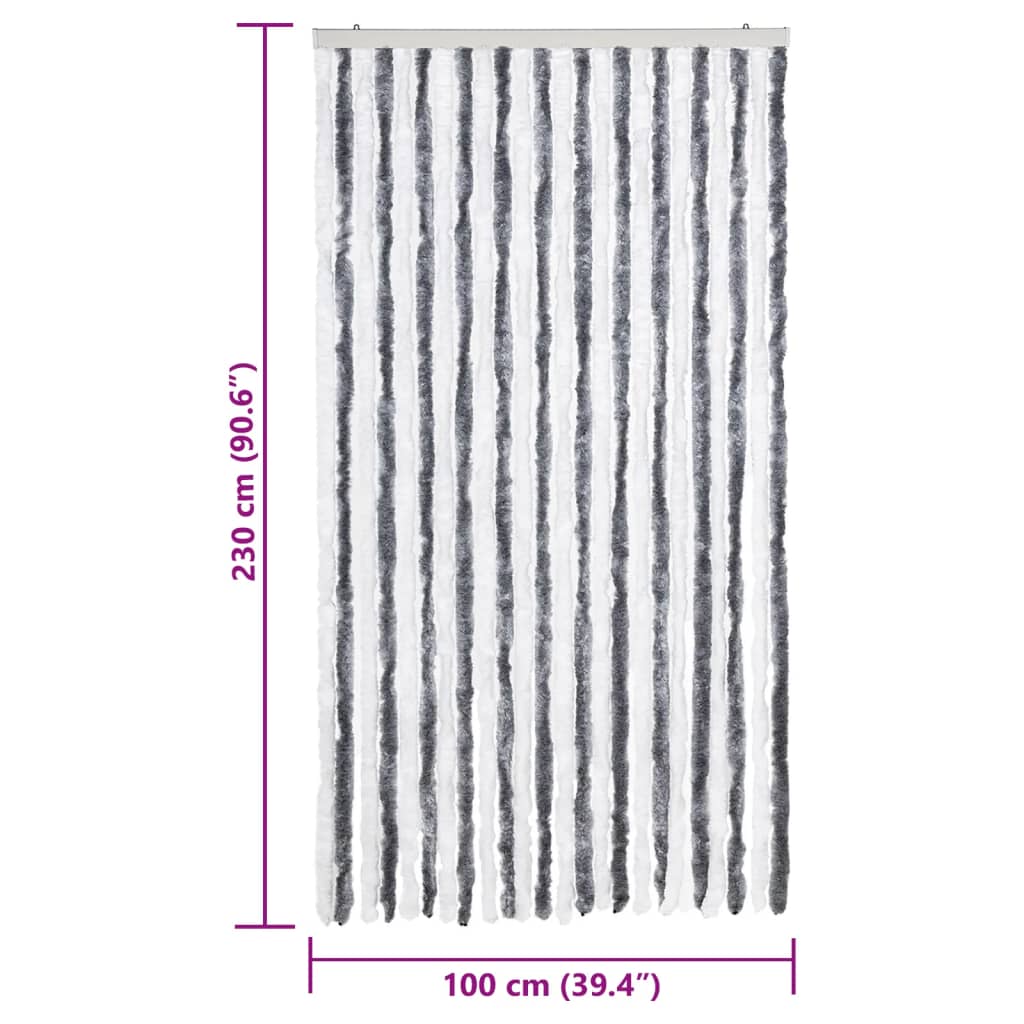 vidaXL Perdea pentru insecte, gri și alb, 100x230 cm, chenille vidaXL Perdea pentru insecte, gri și alb, 100x230 cm, chenille