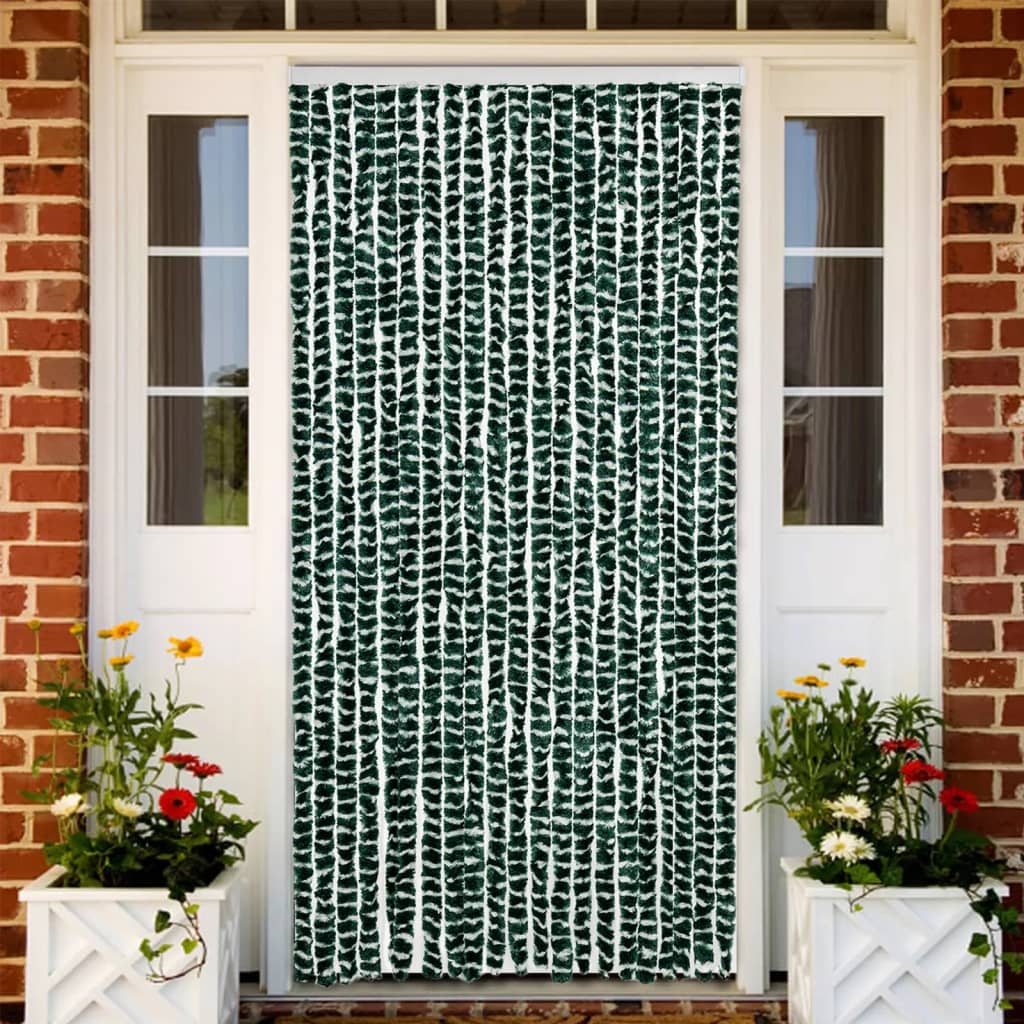 vidaXL Perdea pentru insecte, verde și alb, 90x200 cm, chenille vidaXL Perdea pentru insecte, verde și alb, 90x200 cm, chenille