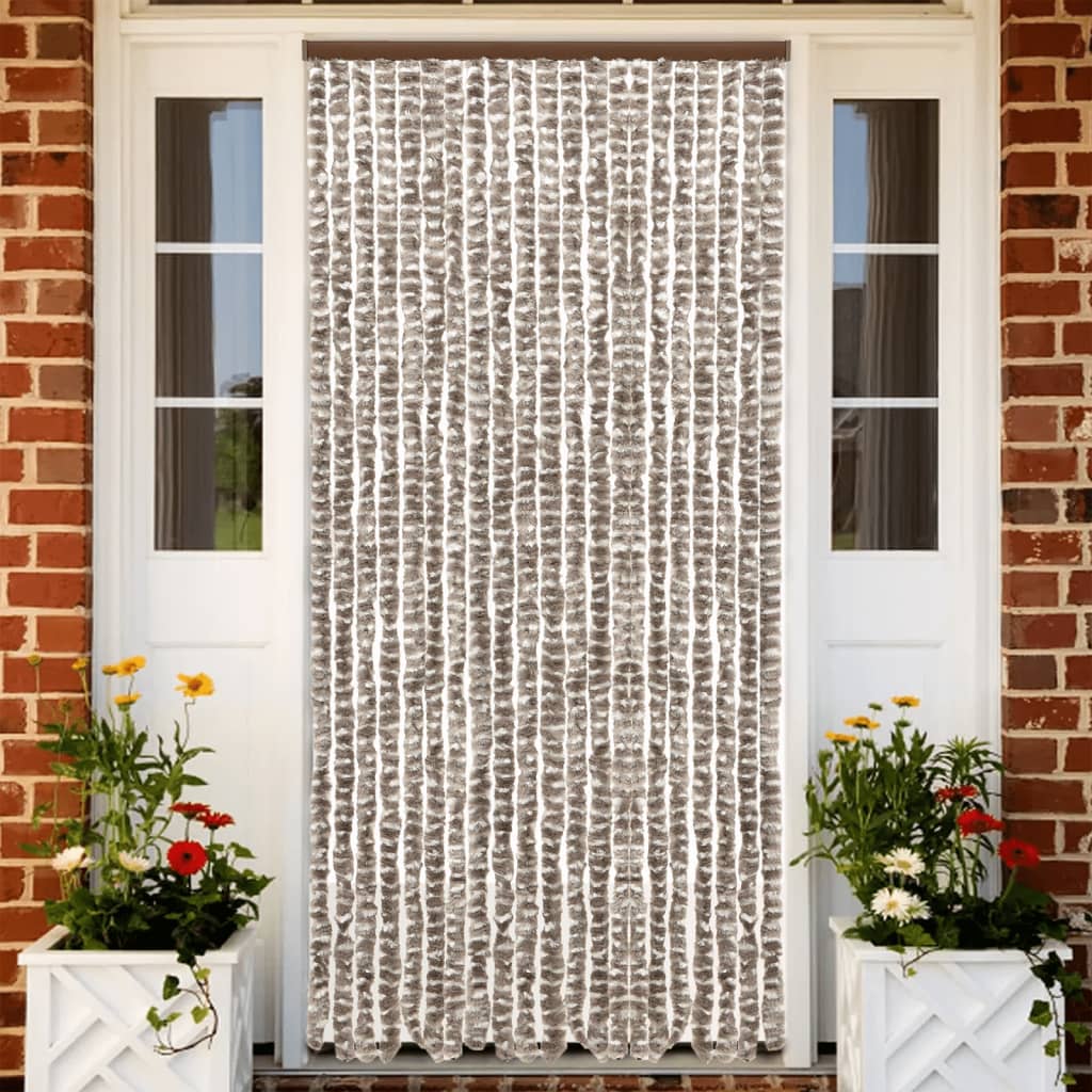 vidaXL Perdea pentru insecte, gri taupe și alb, 56x200 cm, chenille vidaXL Perdea pentru insecte, gri taupe și alb, 56x200 cm, chenille
