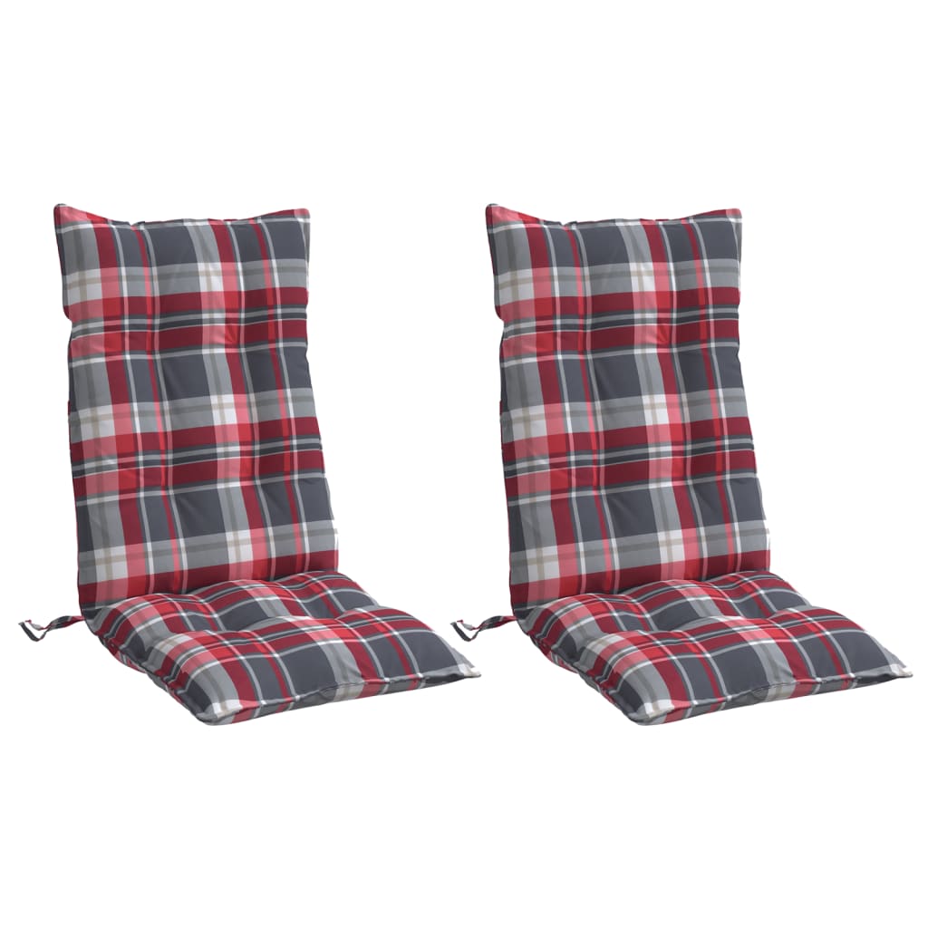 vidaXL Perne scaun cu spătar înalt, 2 buc., roșu carouri textil oxford
