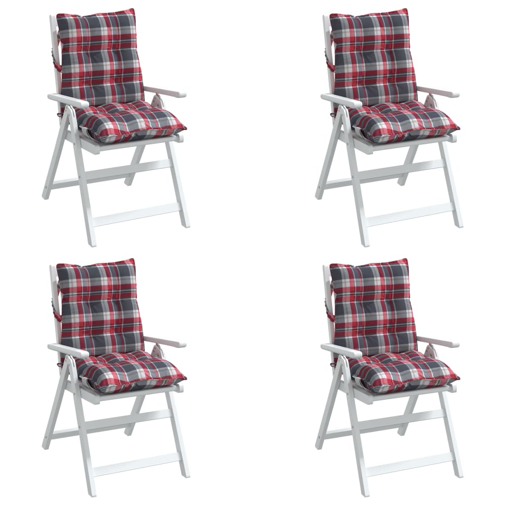 vidaXL Perne scaun cu spătar mic, 4 buc., roșu carouri, textil oxford