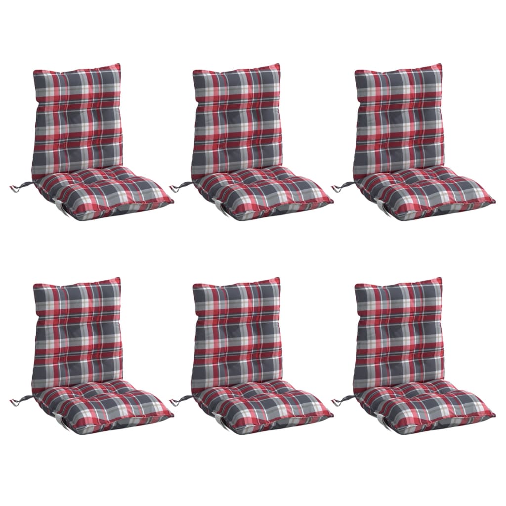 vidaXL Perne scaun cu spătar mic, 6 buc., roșu carouri, textil oxford