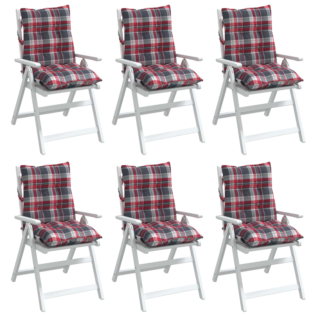 vidaXL Perne scaun cu spătar mic, 6 buc., roșu carouri, textil oxford