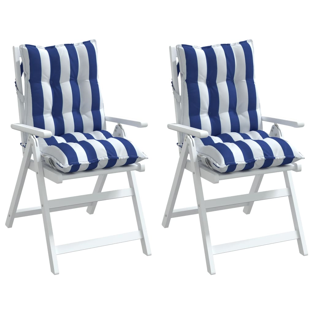 vidaXL Perne de scaun spătar mic, 2 buc. dungi albastre&albe, textil