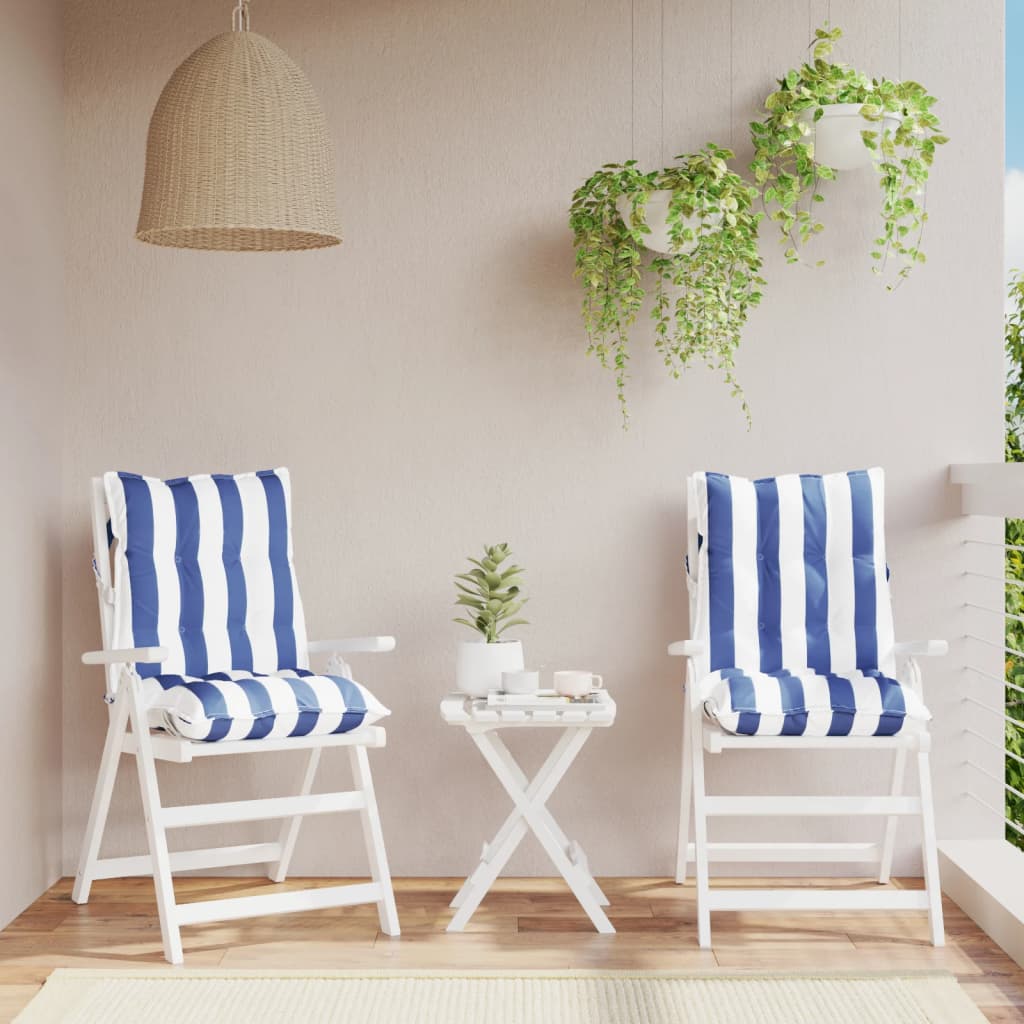 vidaXL Perne de scaun spătar mic, 2 buc. dungi albastre&albe, textil