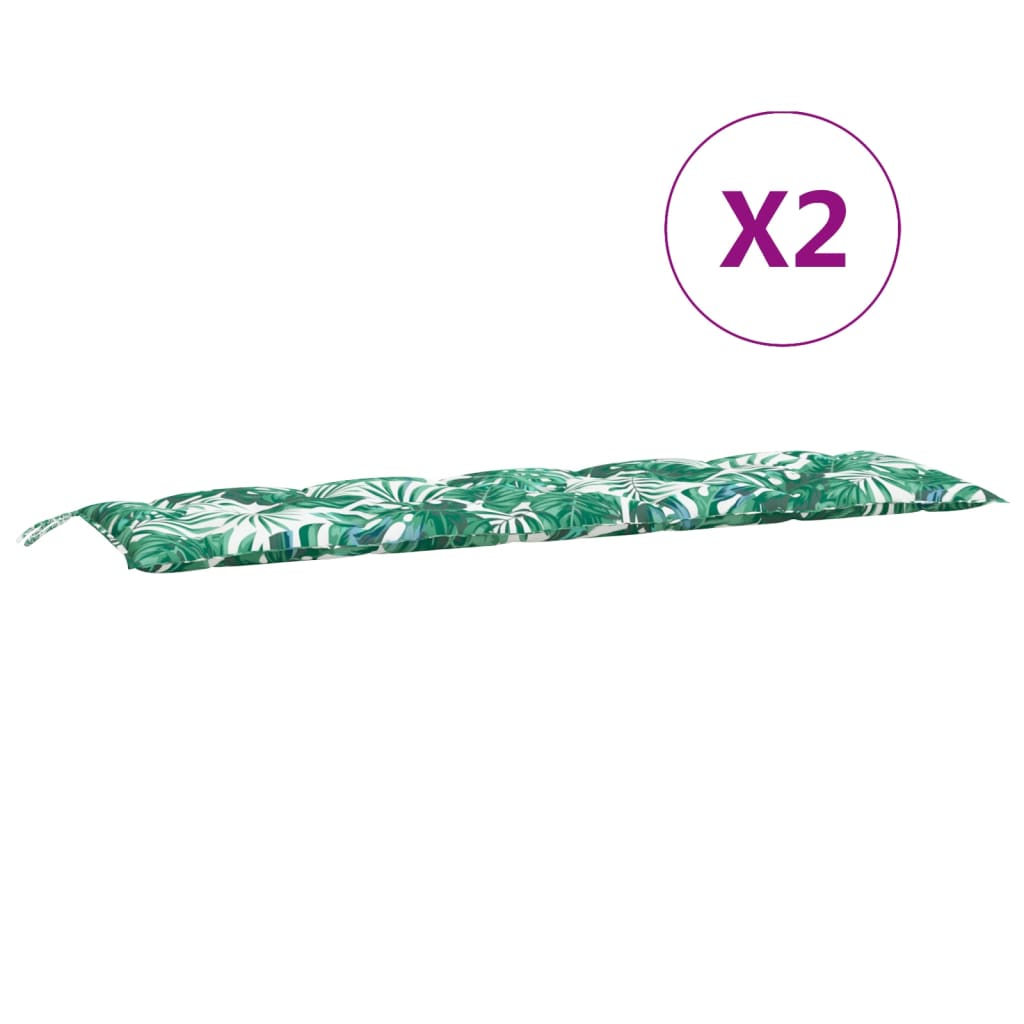 vidaXL Perne bancă de grădină 2 buc., model frunze, 180x50x7cm, textil