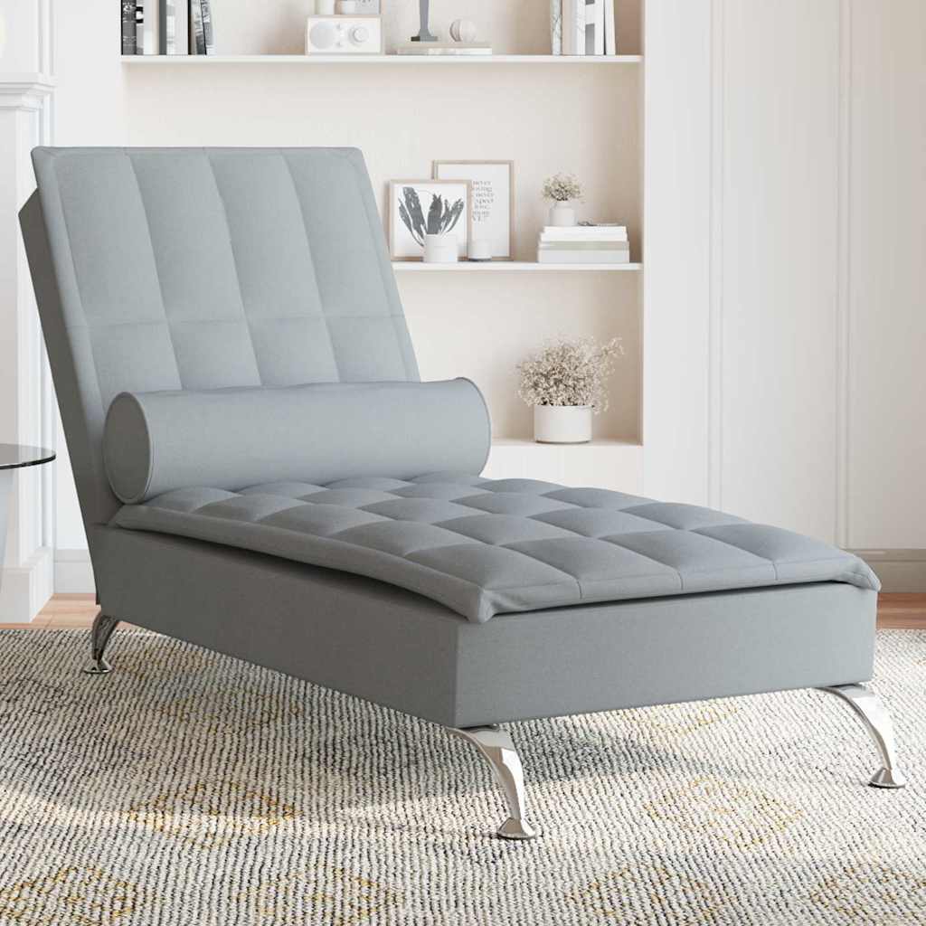 vidaXL Șezlong de masaj cu sprijin, gri deschis, material textil vidaXL Șezlong de masaj cu sprijin, gri deschis, material textil