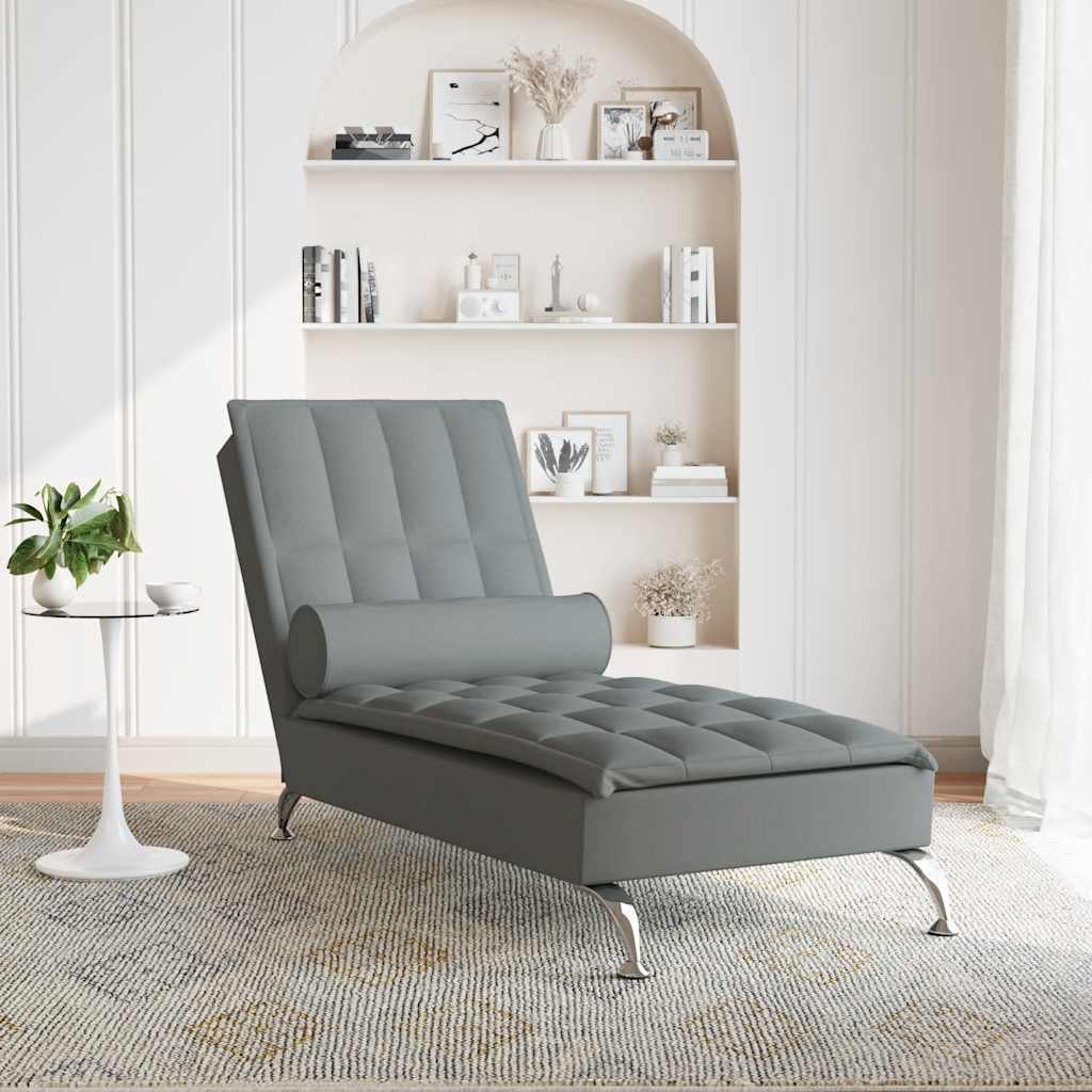 vidaXL Șezlong de masaj cu sprijin, gri închis, material textil vidaXL Șezlong de masaj cu sprijin, gri închis, material textil