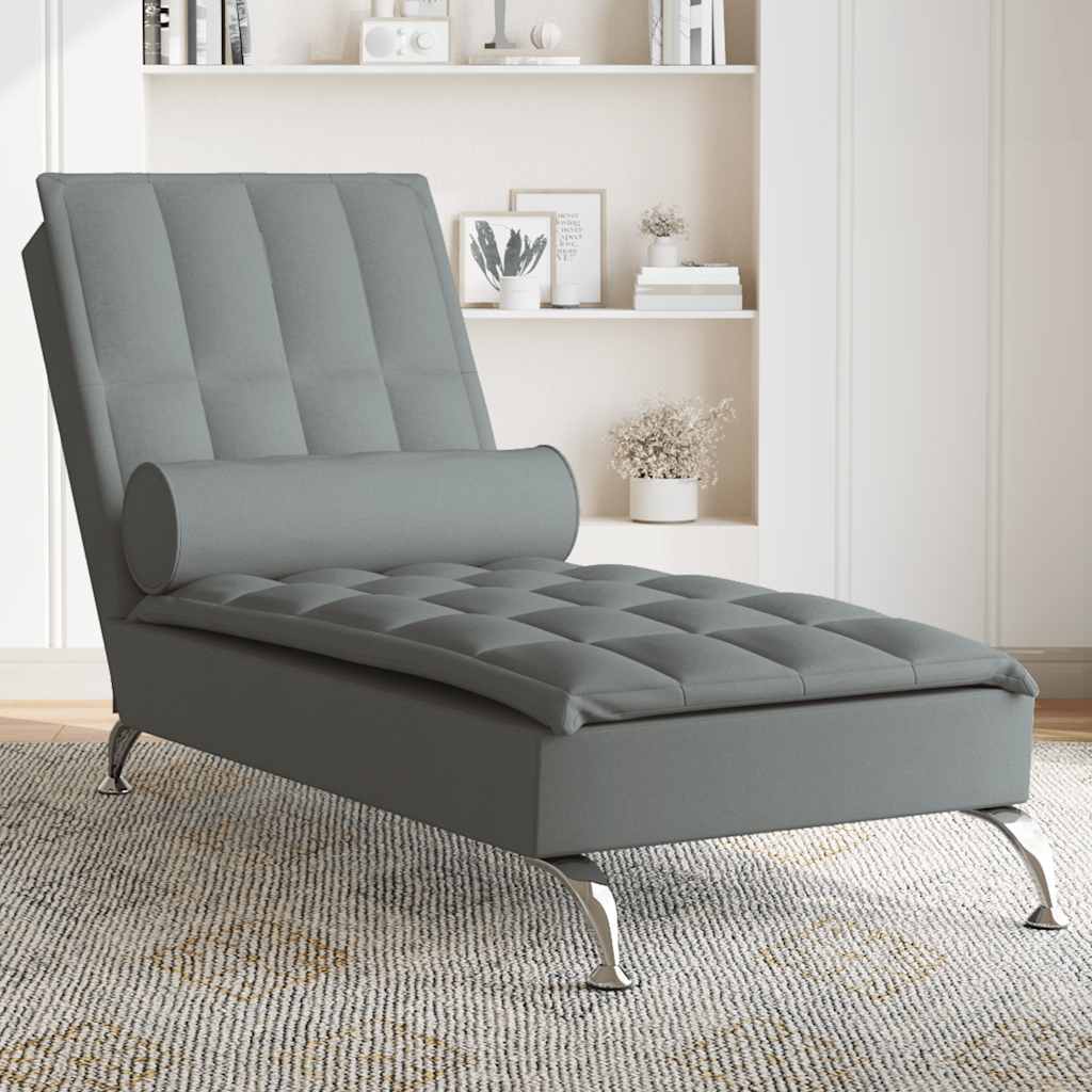 vidaXL Șezlong de masaj cu sprijin, gri închis, material textil vidaXL Șezlong de masaj cu sprijin, gri închis, material textil