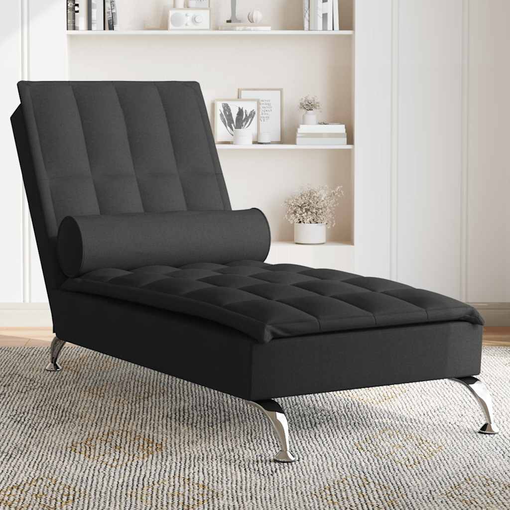 vidaXL Șezlong de masaj cu sprijin, negru, material textil vidaXL Șezlong de masaj cu sprijin, negru, material textil