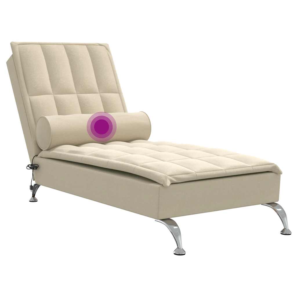 vidaXL Șezlong de masaj cu sprijin, crem, material textil vidaXL Șezlong de masaj cu sprijin, crem, material textil