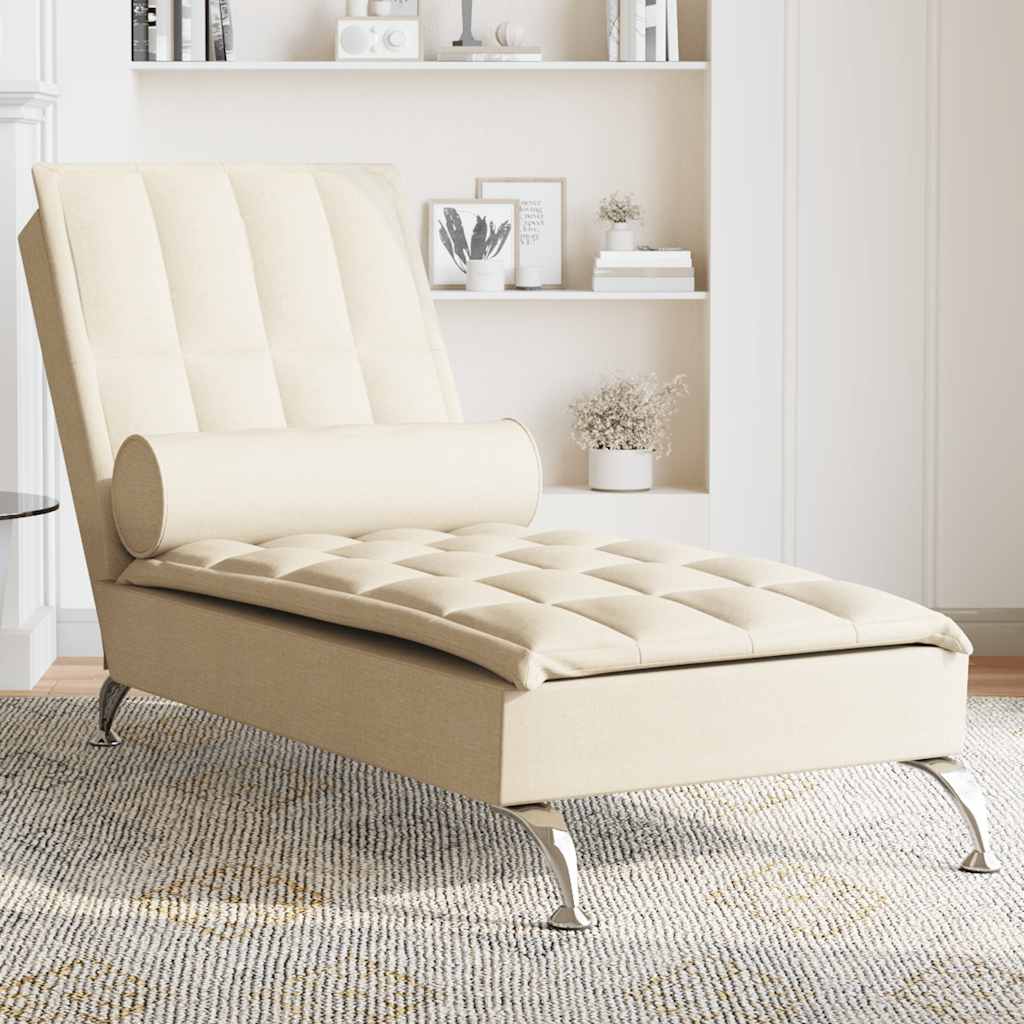 vidaXL Șezlong de masaj cu sprijin, crem, material textil vidaXL Șezlong de masaj cu sprijin, crem, material textil