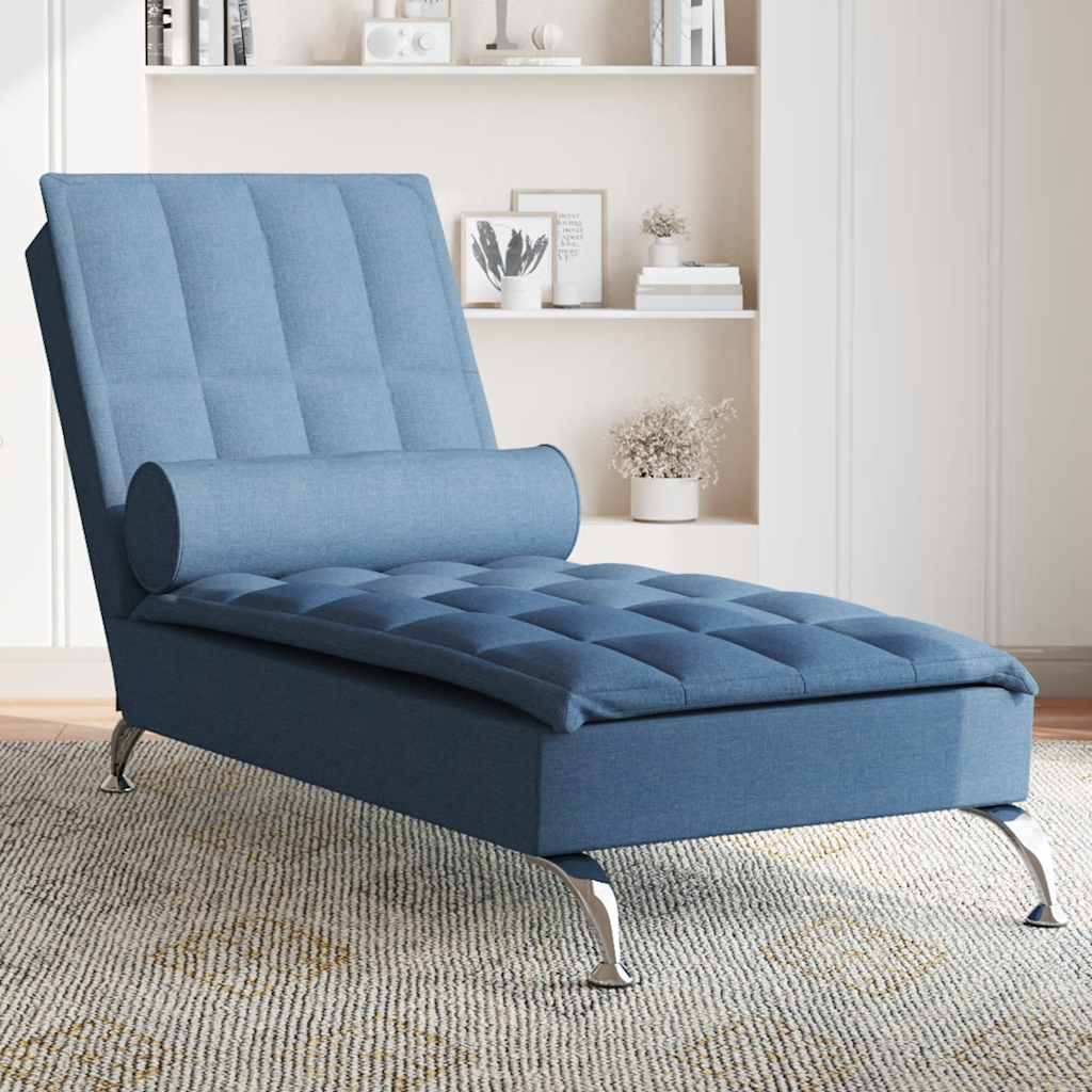 vidaXL Șezlong de masaj cu sprijin, albastru, material textil vidaXL Șezlong de masaj cu sprijin, albastru, material textil
