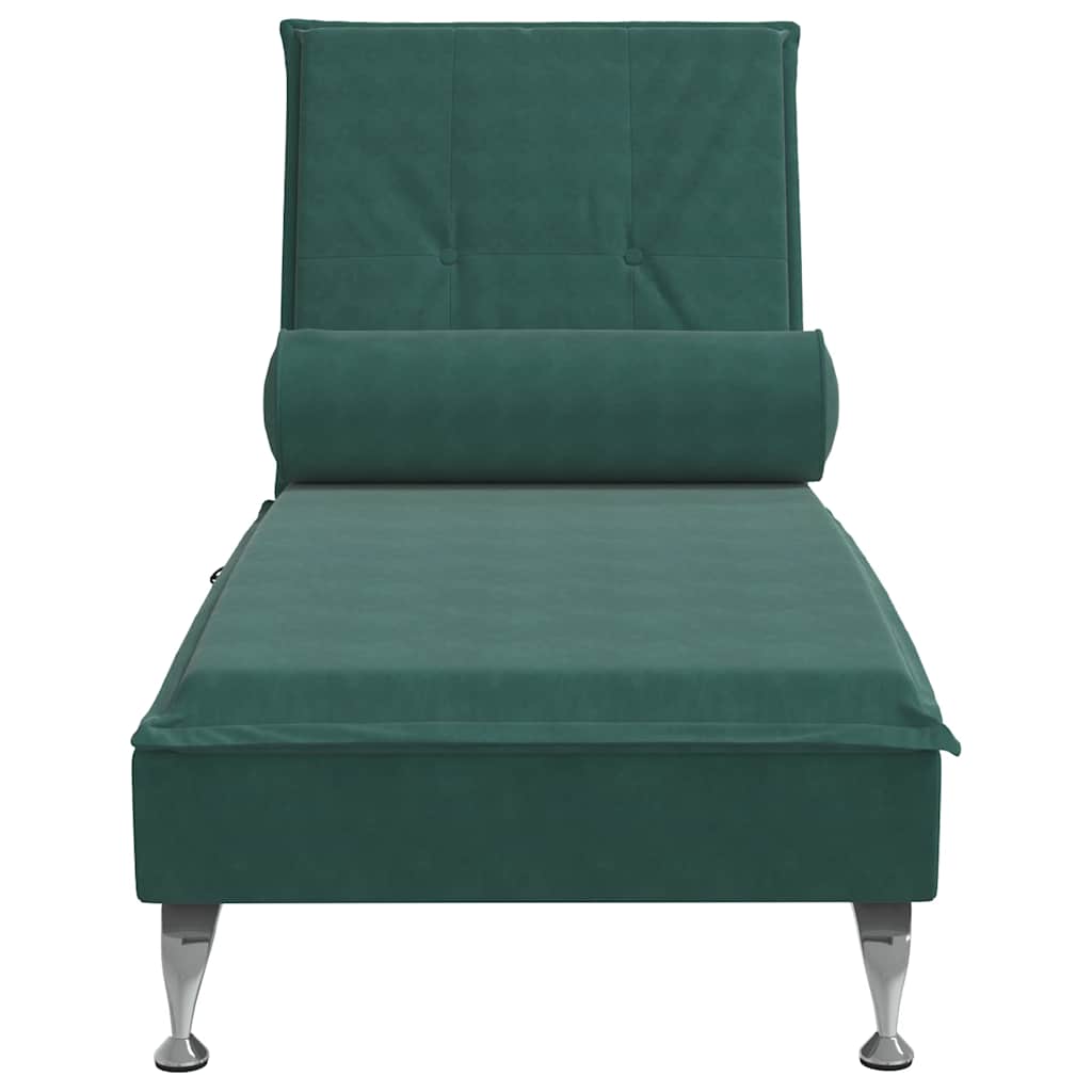 vidaXL Șezlong de masaj cu sprijin, verde închis, catifea vidaXL Șezlong de masaj cu sprijin, verde închis, catifea