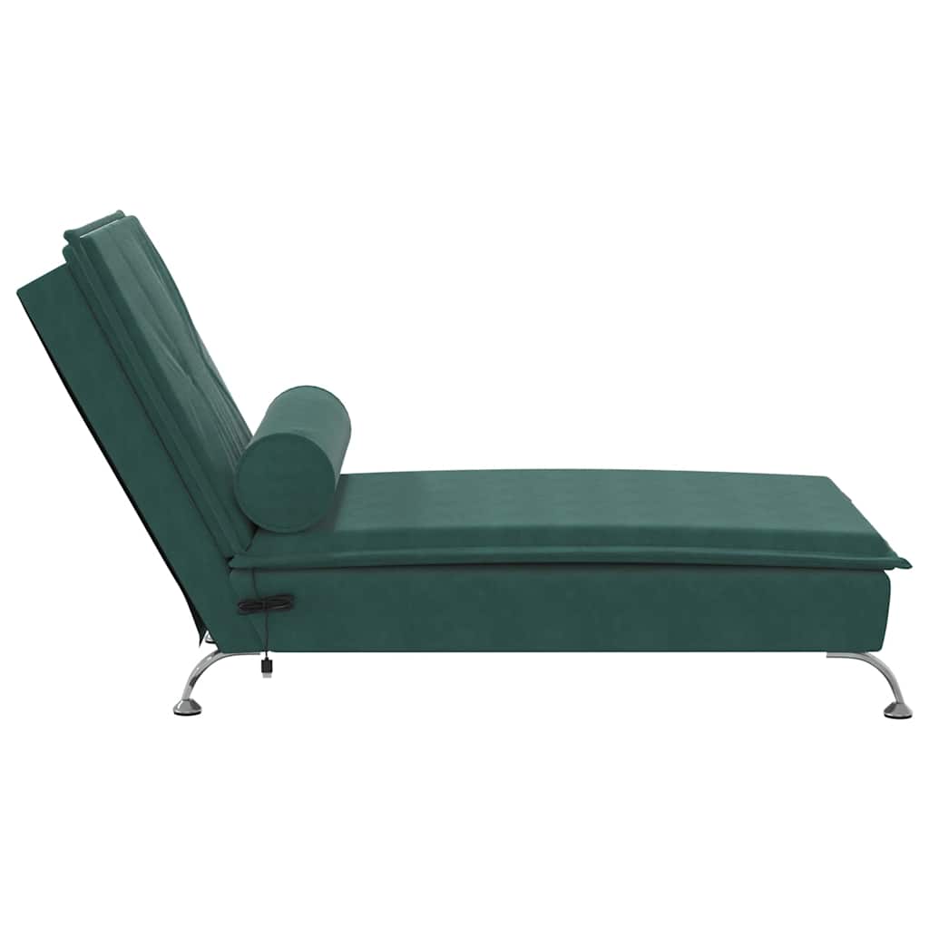 vidaXL Șezlong de masaj cu sprijin, verde închis, catifea vidaXL Șezlong de masaj cu sprijin, verde închis, catifea