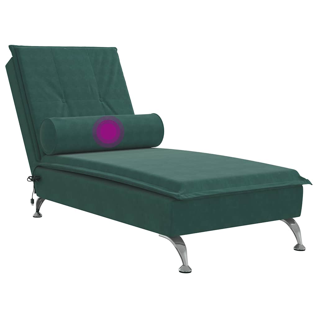 vidaXL Șezlong de masaj cu sprijin, verde închis, catifea vidaXL Șezlong de masaj cu sprijin, verde închis, catifea
