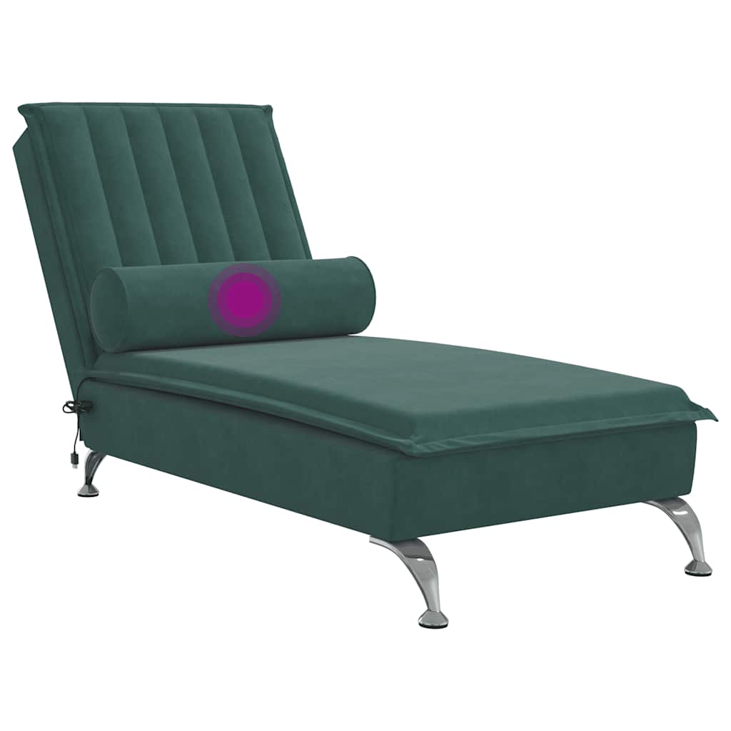 vidaXL Șezlong de masaj cu sprijin, verde închis, catifea vidaXL Șezlong de masaj cu sprijin, verde închis, catifea