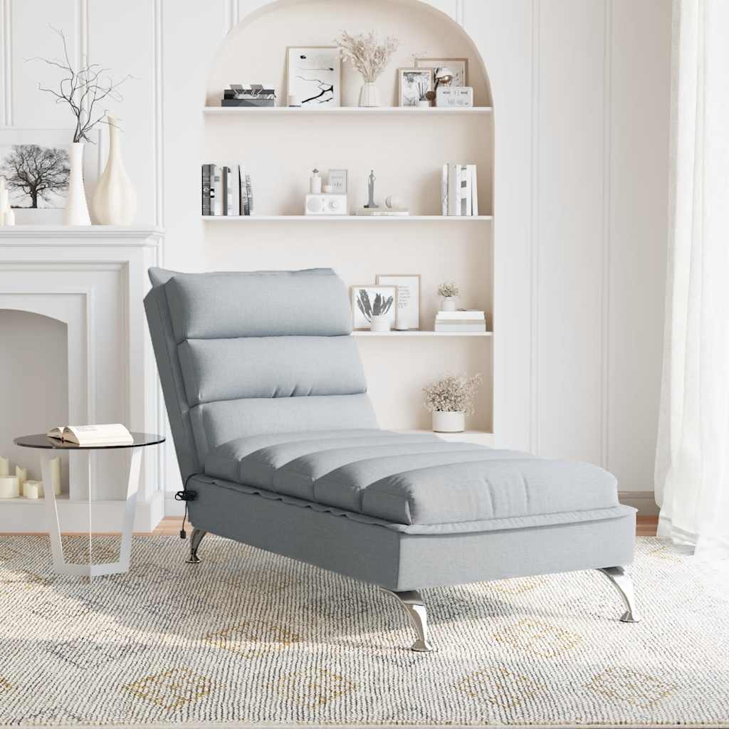 vidaXL Șezlong de masaj cu perne, gri deschis, material textil vidaXL Șezlong de masaj cu perne, gri deschis, material textil