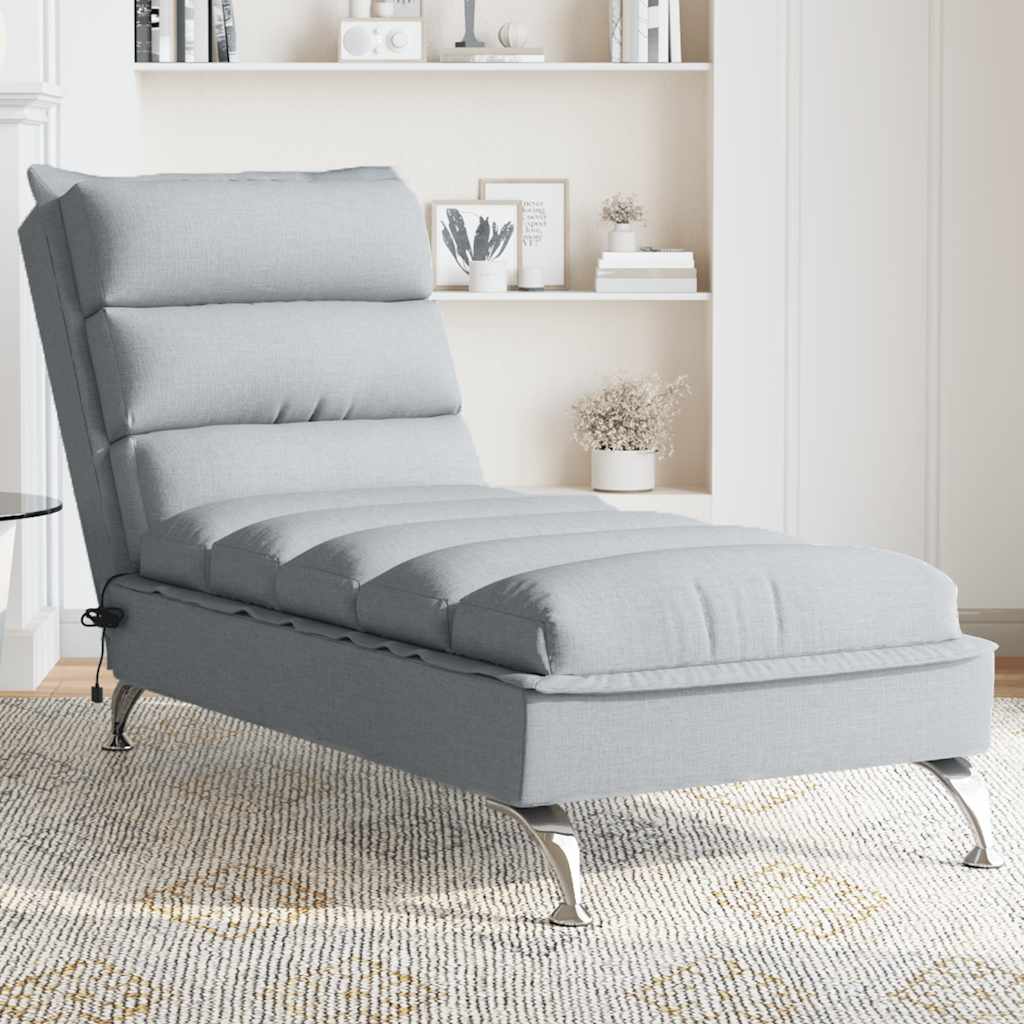 vidaXL Șezlong de masaj cu perne, gri deschis, material textil vidaXL Șezlong de masaj cu perne, gri deschis, material textil