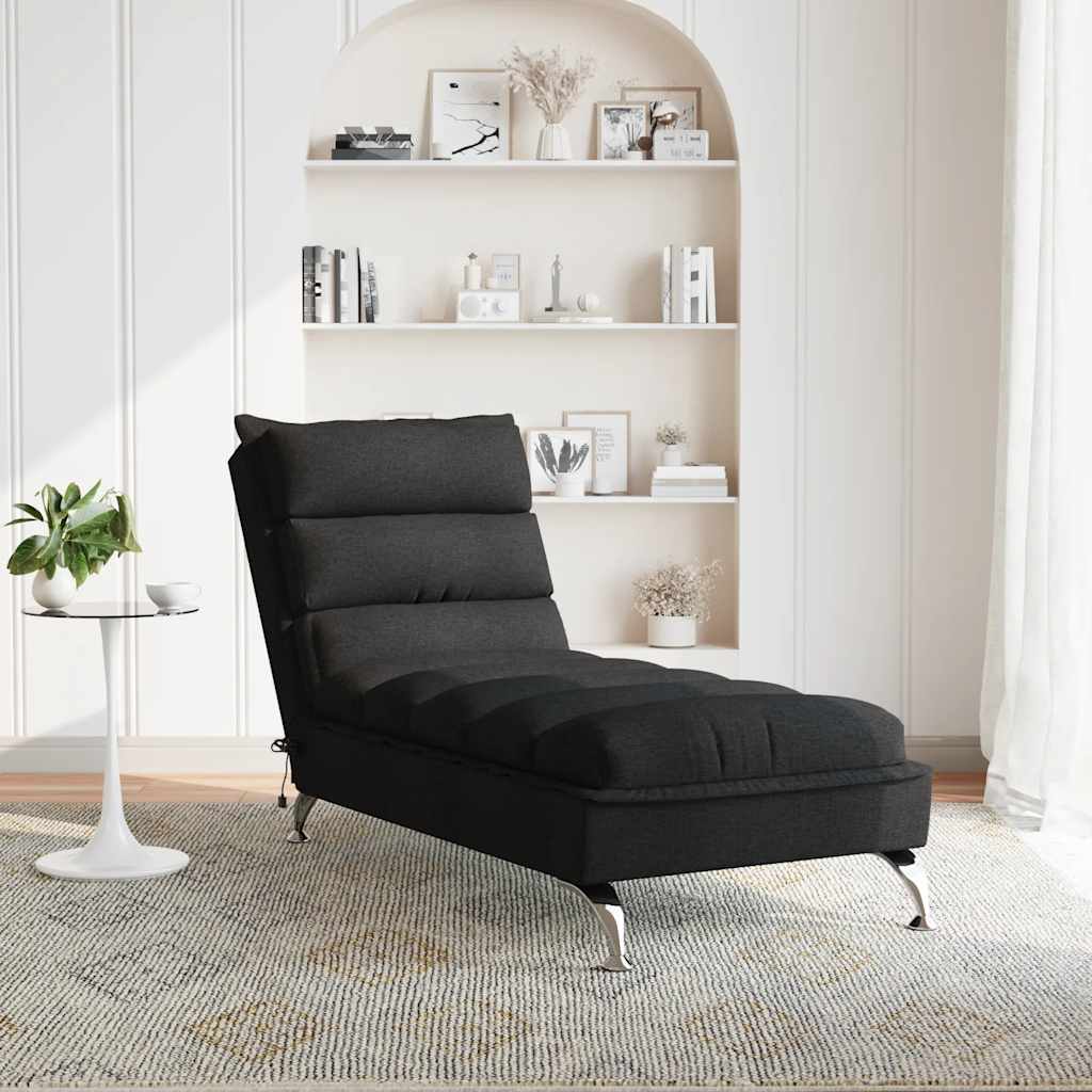 vidaXL Șezlong de masaj cu perne, negru, material textil