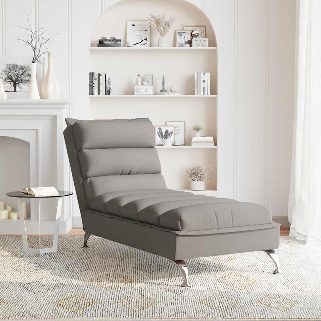 vidaXL Șezlong de masaj cu perne, gri taupe, material textil vidaXL Șezlong de masaj cu perne, gri taupe, material textil