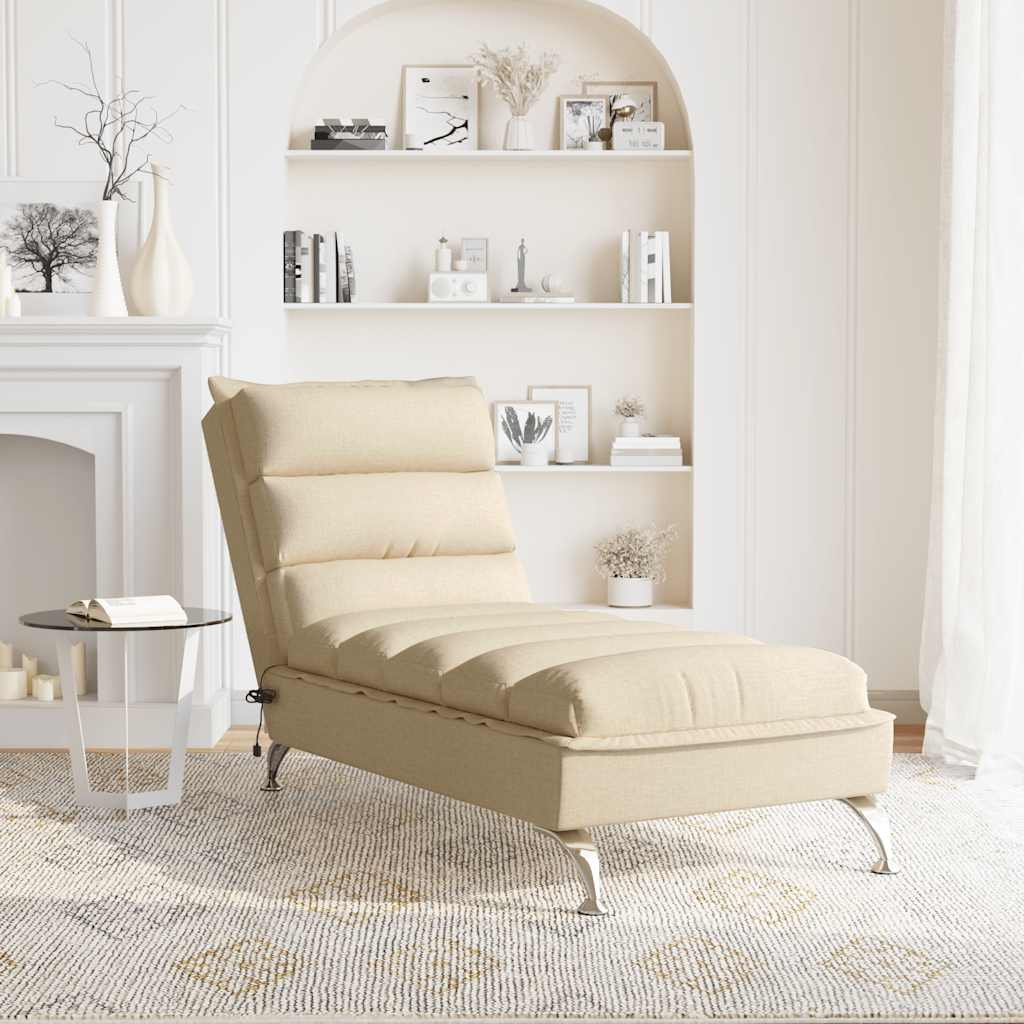 vidaXL Șezlong de masaj cu perne, crem, material textil vidaXL Șezlong de masaj cu perne, crem, material textil
