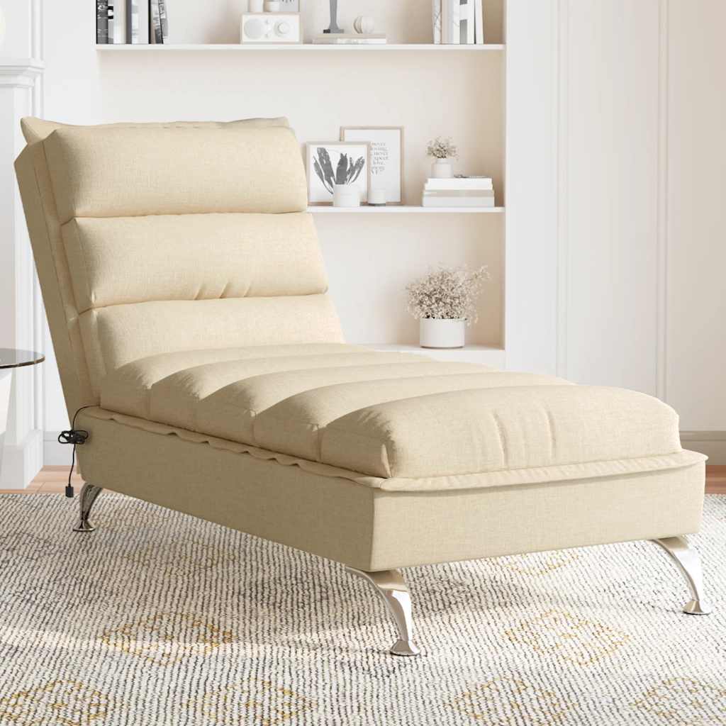 vidaXL Șezlong de masaj cu perne, crem, material textil vidaXL Șezlong de masaj cu perne, crem, material textil